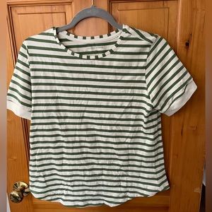 Universal Standard Everyday Stripes Crewneck Tee (Pistachio/White Stripe)